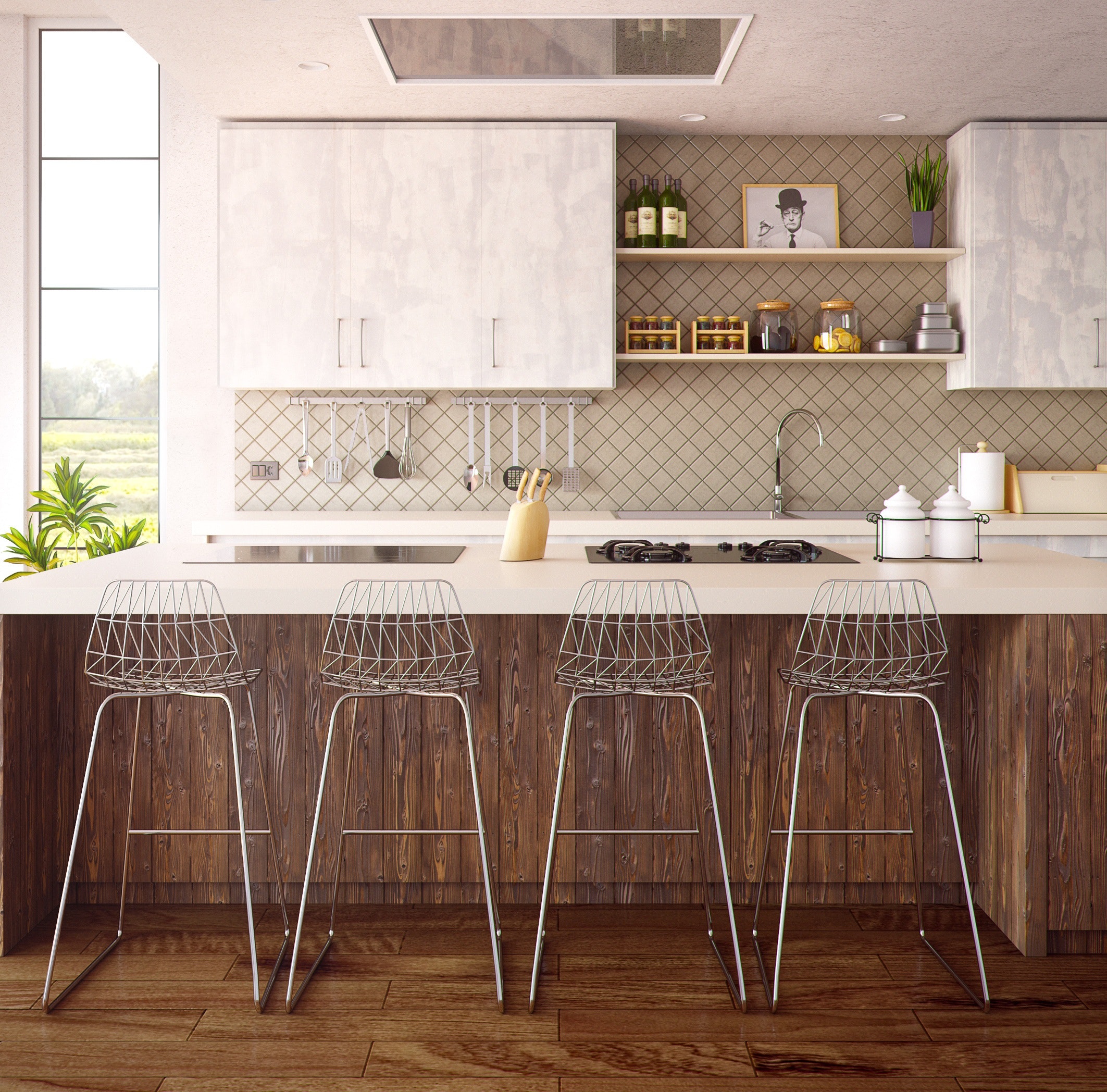 kitchen with island and chairs